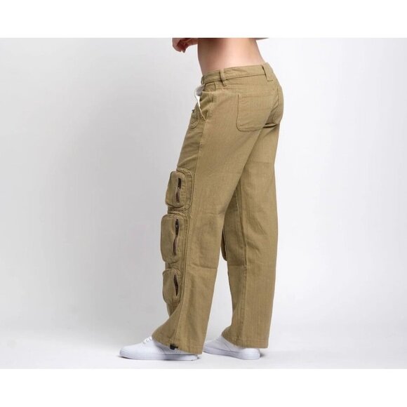 PTCL Women 26 US 4 Ethical Cargo Pants Zip Pockets Adj Cord Wide Leg Grunge Edgy - Picture 7 of 16